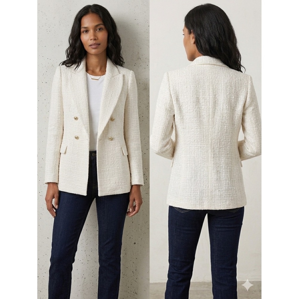 Zara Winter White Tweed Blazer Gold Buttons Size Med